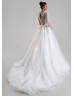 V Neck Ivory Lace Tulle Sequins Keyhole Back Wedding Dress